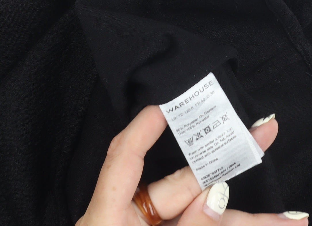 Warehouse Women's Black Blouse, Size 12, High Neck, Casual