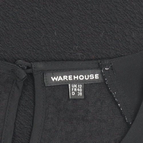 Warehouse Women's Black Blouse, Size 12, High Neck, Casual