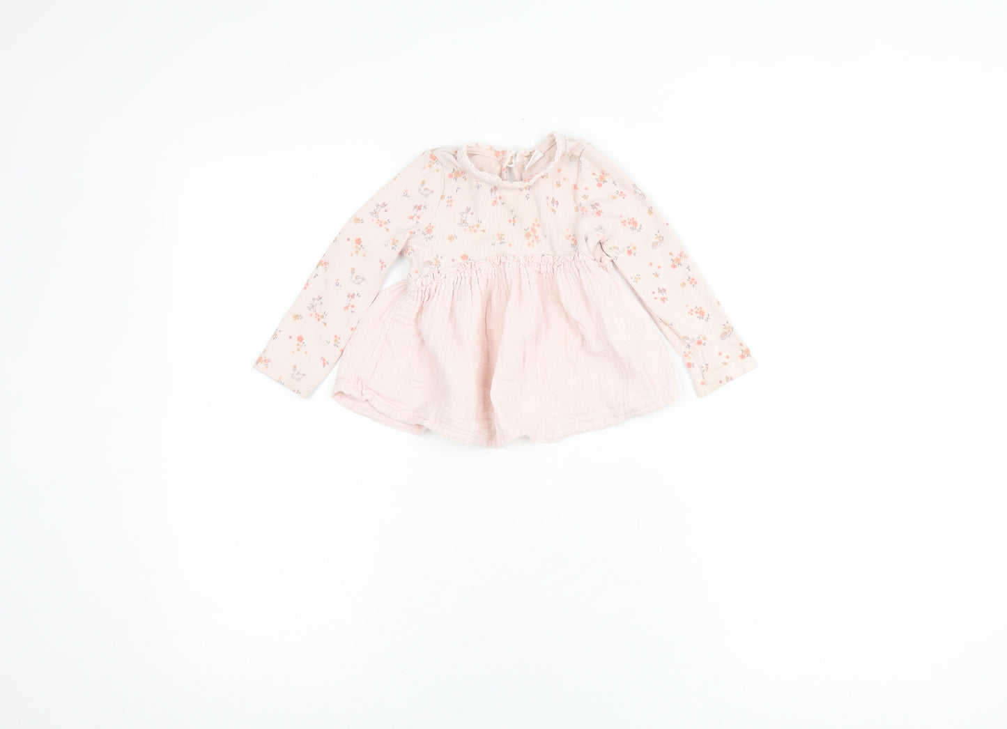 Next Girls Pink Floral Blouse Long Sleeve 12-18 Months