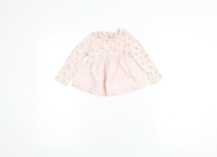 Next Girls Pink Floral Blouse Long Sleeve 12-18 Months