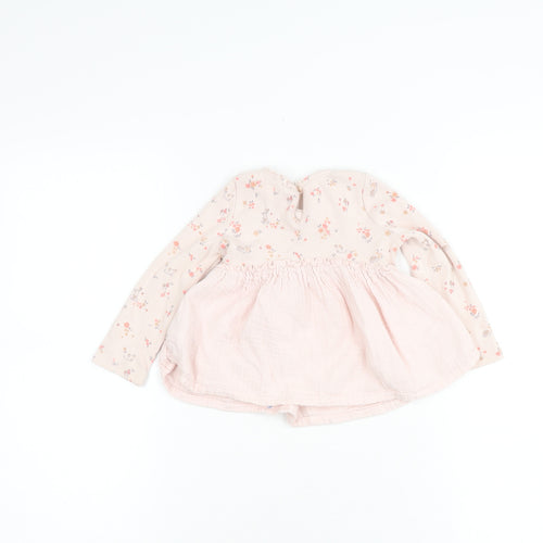 Next Girls Pink Floral Blouse Long Sleeve 12-18 Months