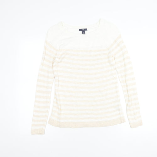 Gap Women Beige Striped Pullover Jumper XS