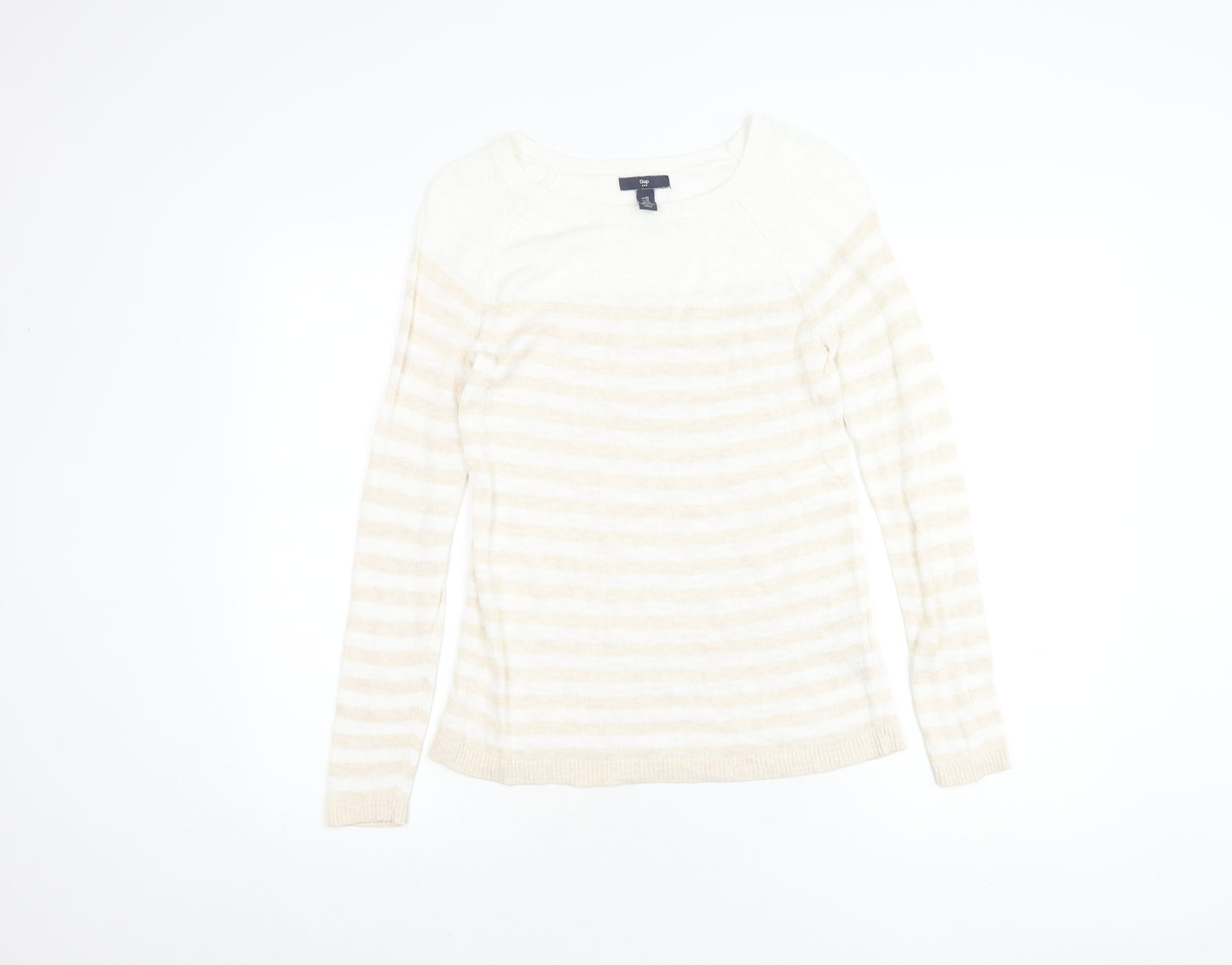 Gap Women Beige Striped Pullover Jumper XS