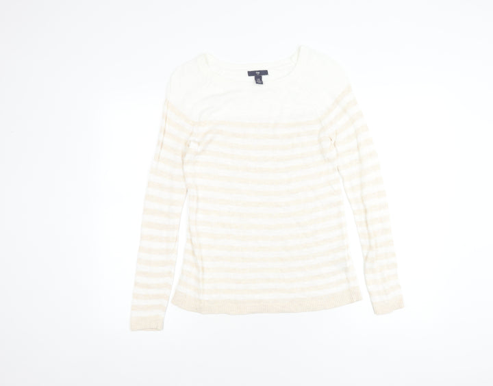 Gap Women Beige Striped Pullover Jumper XS