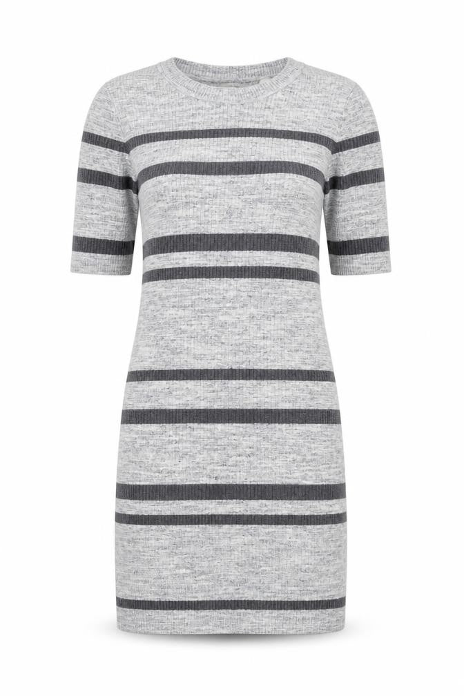 Front view of GANT Women's Grey Striped Dress, size S, Short Sleeve