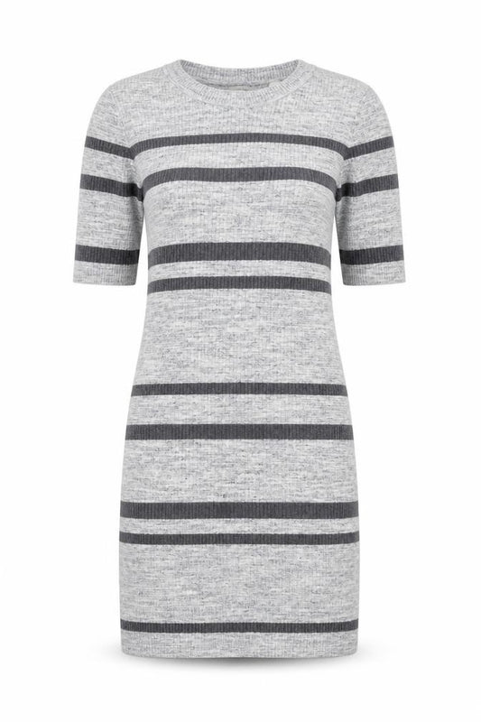 Front view of GANT Women's Grey Striped Dress, size S, Short Sleeve