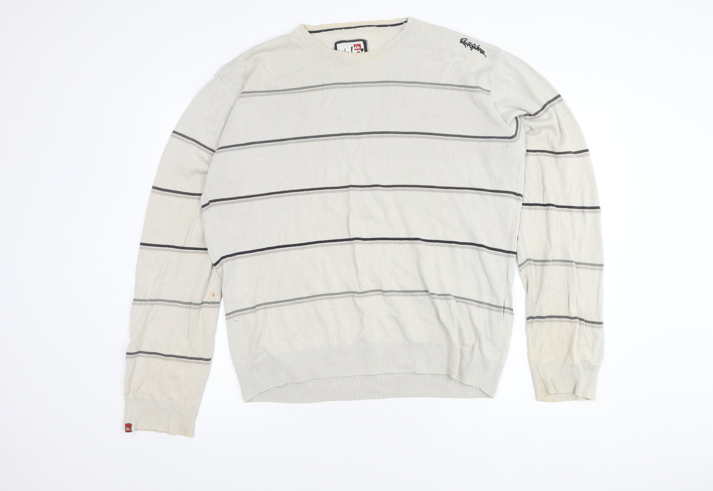 Quiksilver Men's Beige XL Striped Knit Pullover Jumper