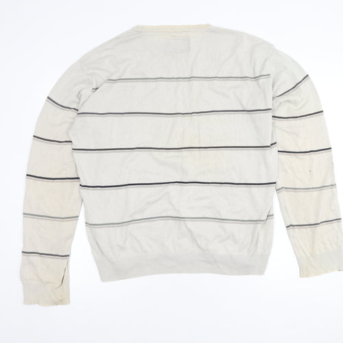 Quiksilver Men's Beige XL Striped Knit Pullover Jumper