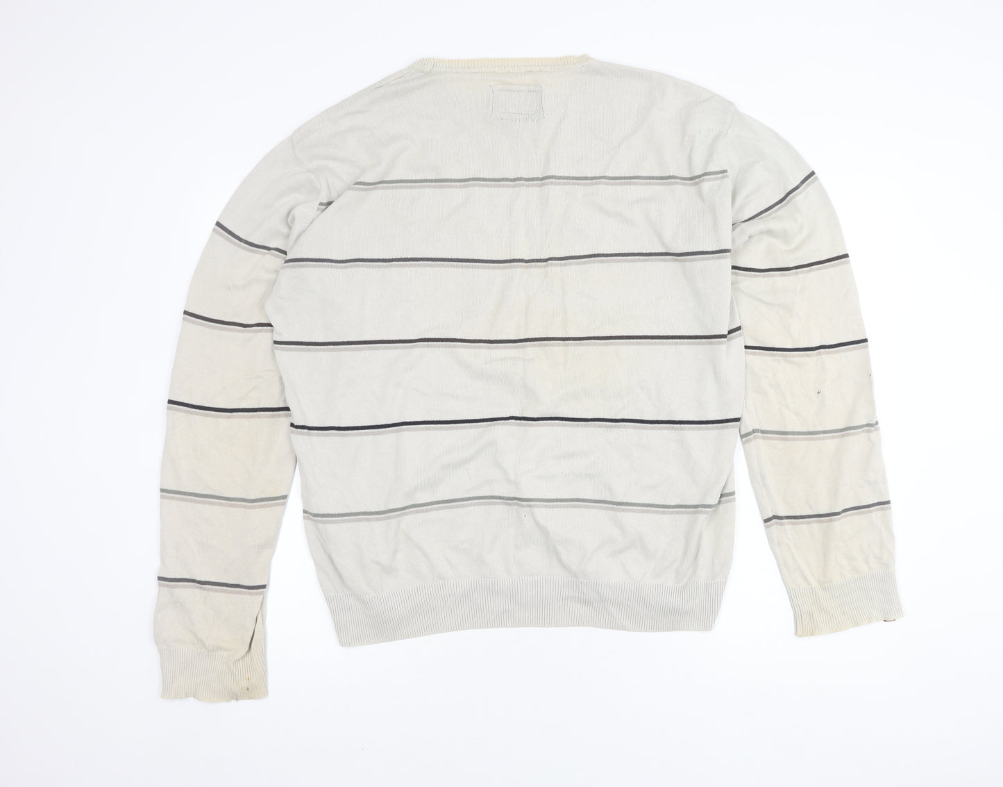 Quiksilver Men's Beige XL Striped Knit Pullover Jumper