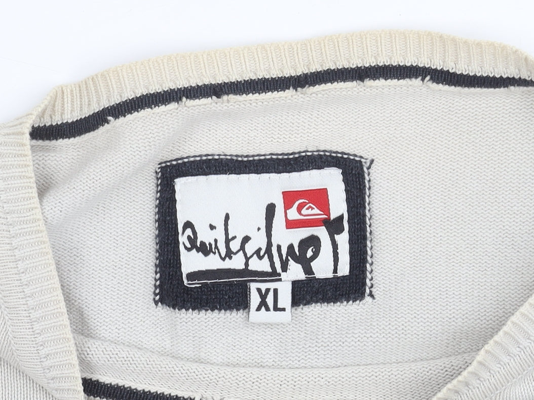 Quiksilver Men's Beige XL Striped Knit Pullover Jumper