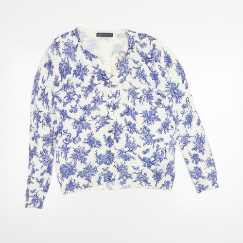 Marks and Spencer Women's Blue Floral Cardigan Size 10