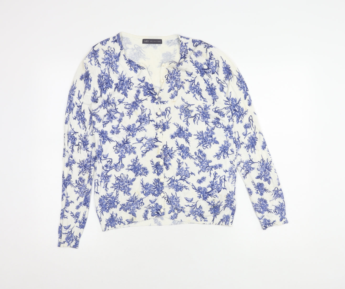Marks and Spencer Women's Blue Floral Cardigan Size 10