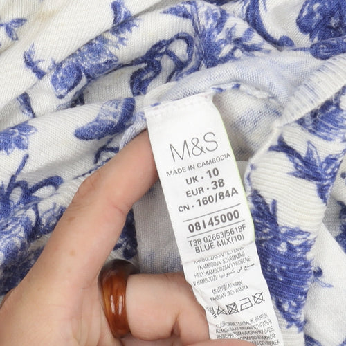 Marks and Spencer Women's Blue Floral Cardigan Size 10