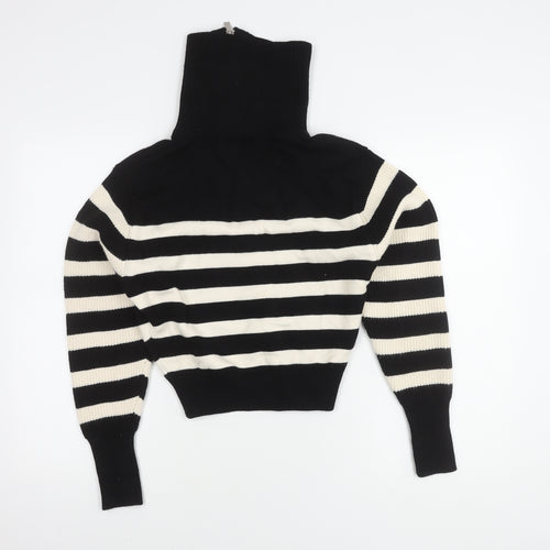 Zara Women's Black Full Zip Striped Jumper S, High Neck