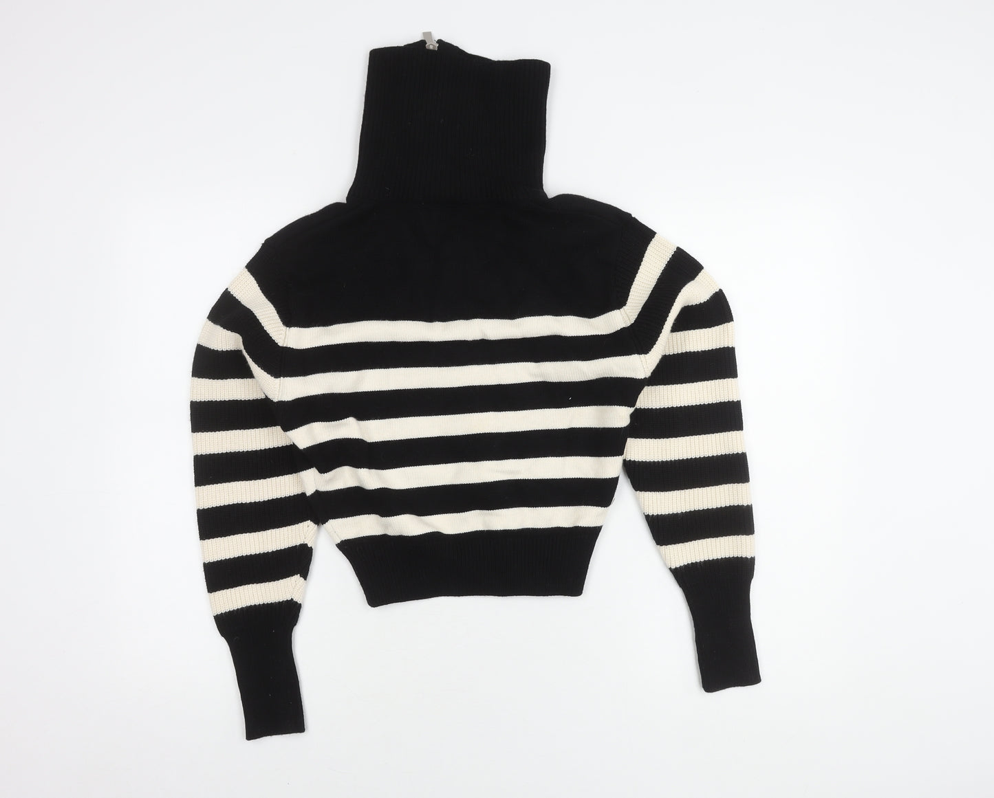 Zara Women's Black Full Zip Striped Jumper S, High Neck