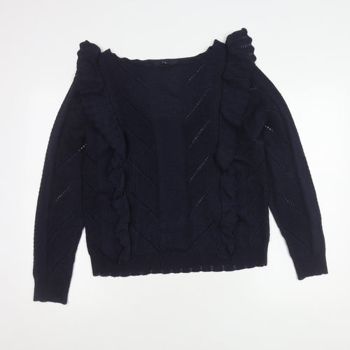 Next Women's Blue Ruffle Knit Pullover Jumper Size 14