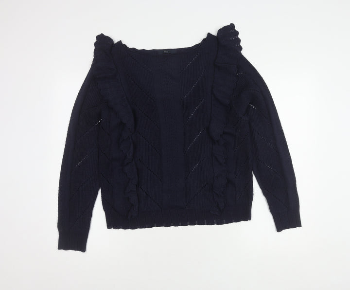 Next Women's Blue Ruffle Knit Pullover Jumper Size 14