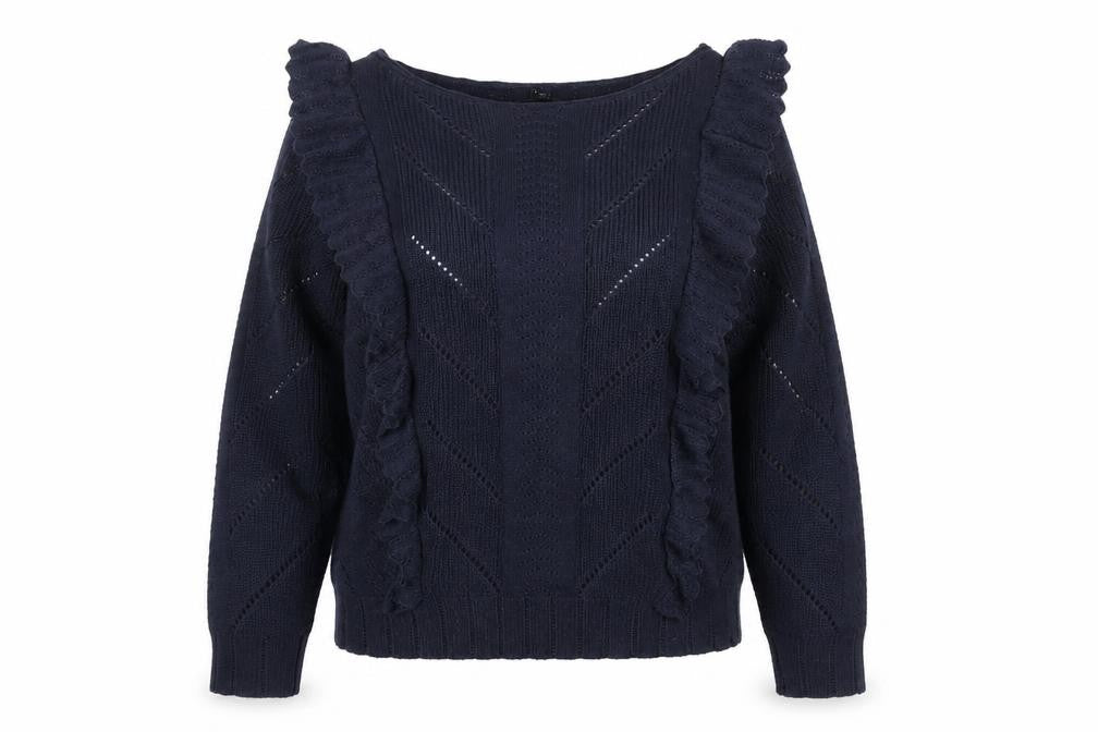 Front view of Next Women's Blue Ruffle Knit jumper, size 14