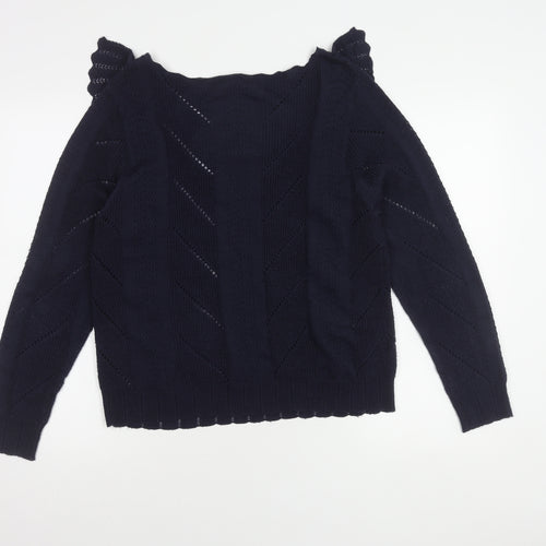 Next Women's Blue Ruffle Knit Pullover Jumper Size 14