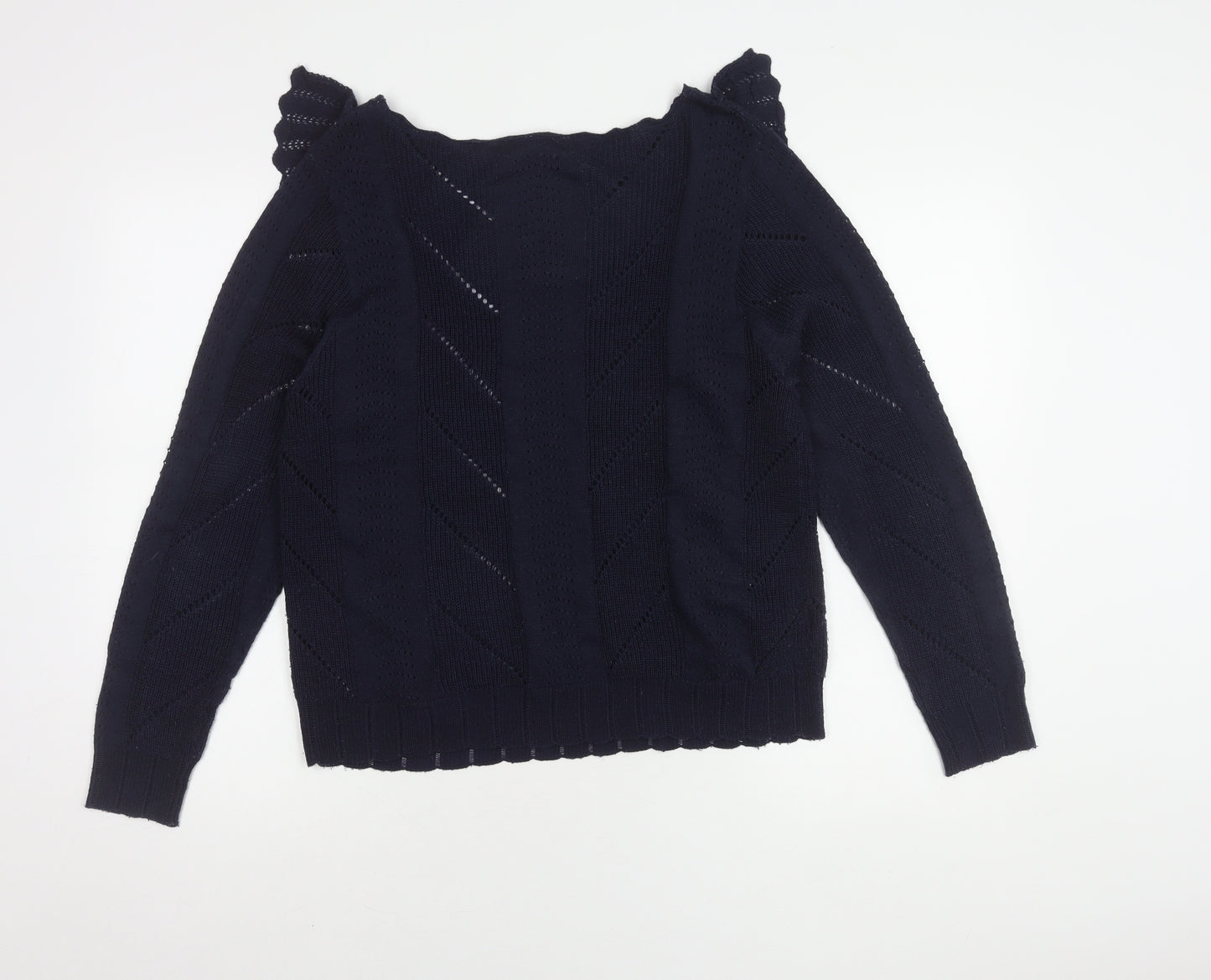 Next Women's Blue Ruffle Knit Pullover Jumper Size 14
