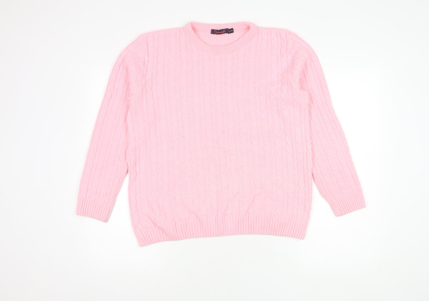 Beaumonde Women's Pink Cable Knit Pullover Jumper L/XL