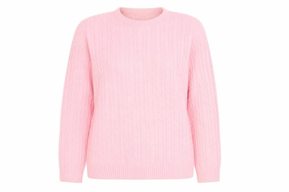 Front view of Beaumonde Women's Pink Cable Knit jumper L/XL