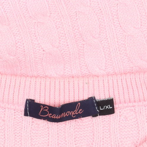 Beaumonde Women's Pink Cable Knit Pullover Jumper L/XL