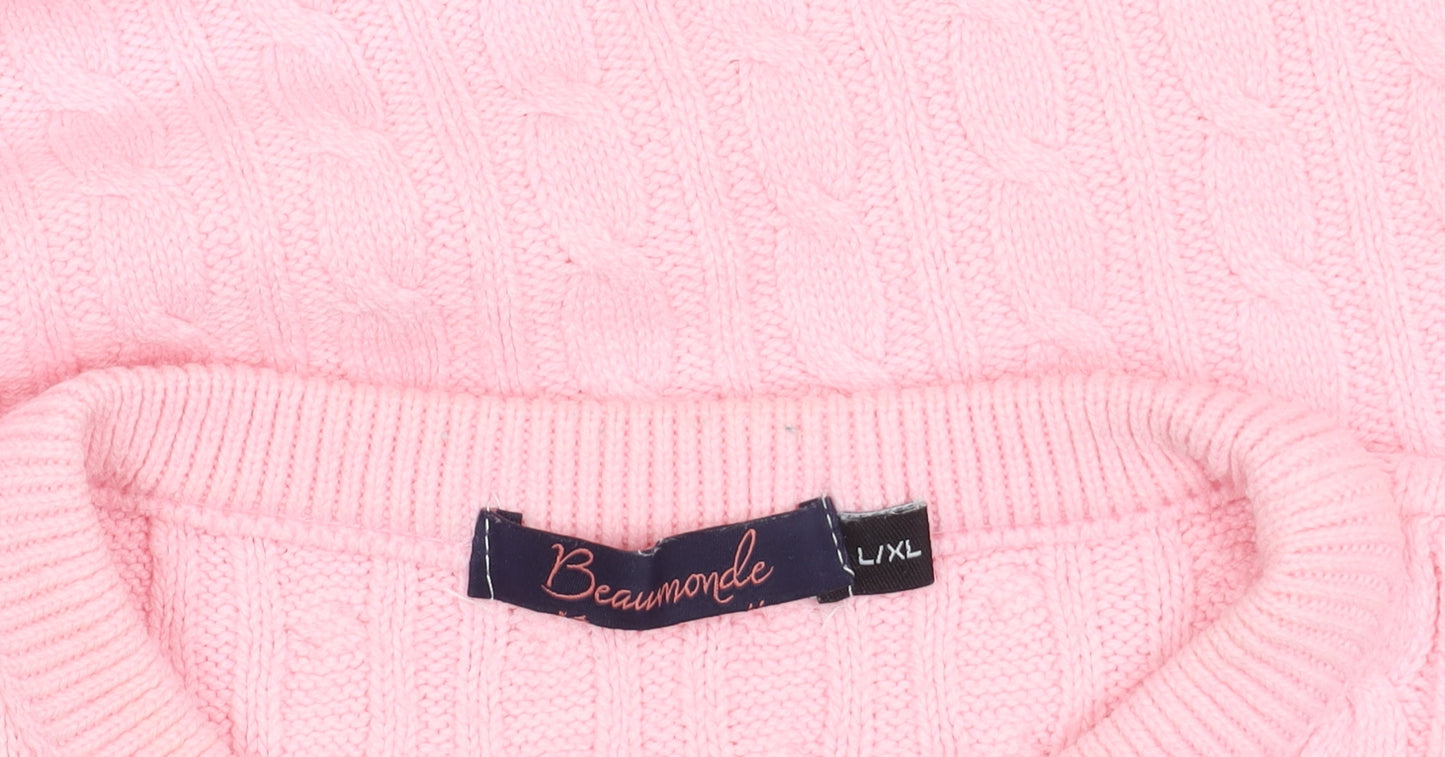 Beaumonde Women's Pink Cable Knit Pullover Jumper L/XL