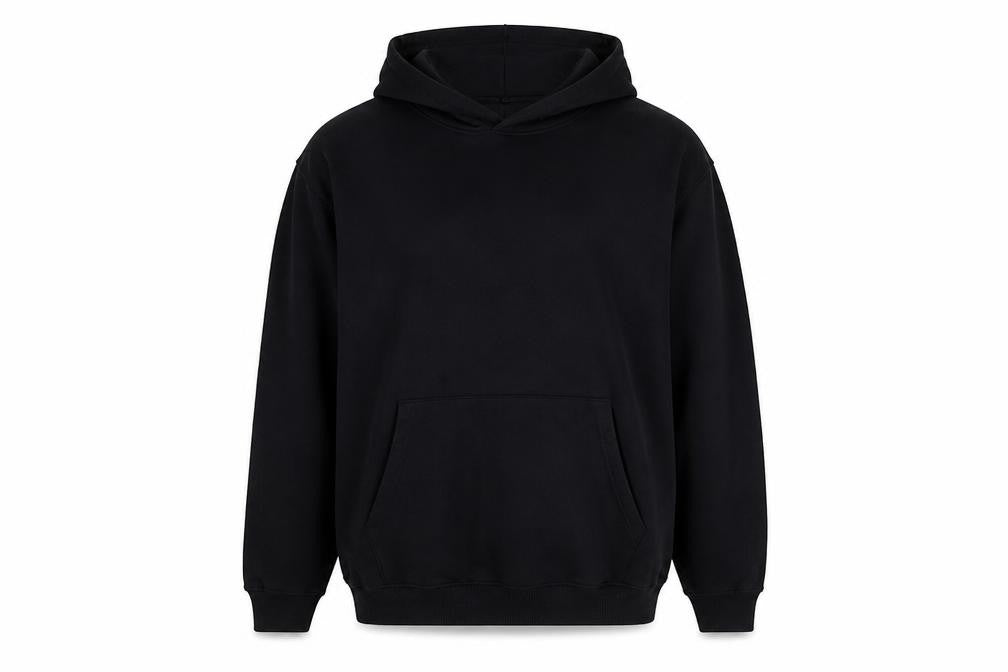 Front view of boohooMAN Men's Black Pullover Hoodie, size M