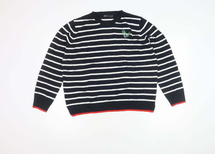 Marks and Spencer Women's Blue Striped Pullover Jumper L