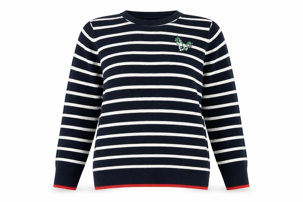 Front view of Marks & Spencer Women's Blue Striped jumper L