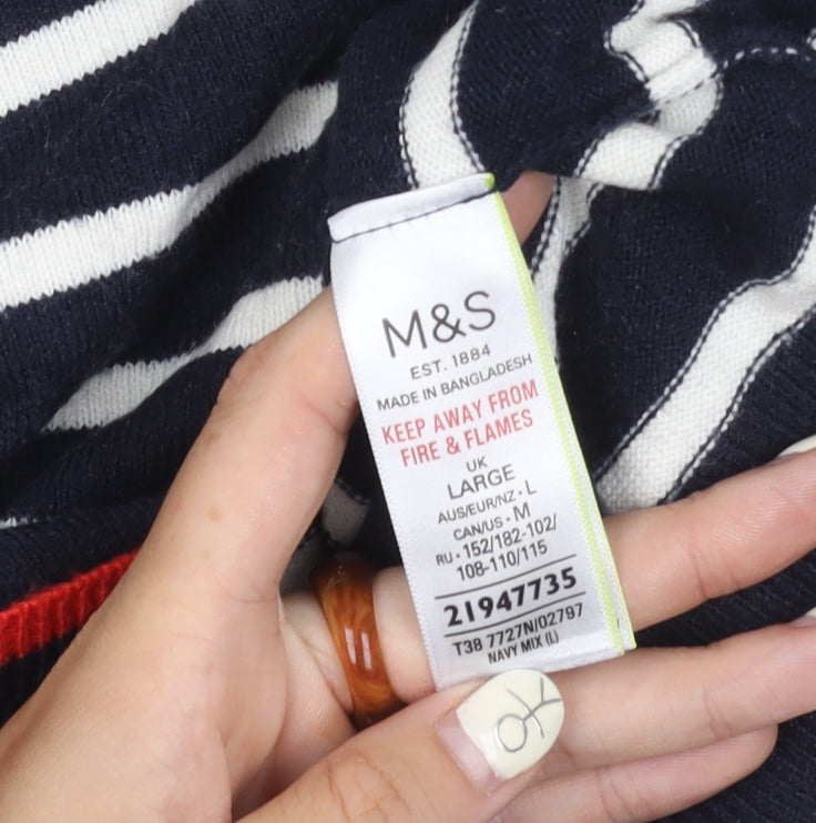 Marks and Spencer Women's Blue Striped Pullover Jumper L