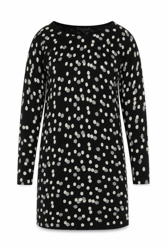 Front view of Marks & Spencer Women's Black Polka Dot Dress, size 8