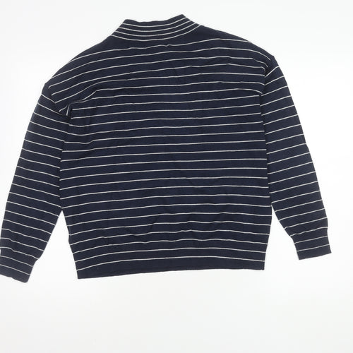 Marks and Spencer Men's Blue Striped V-Neck Jumper - S