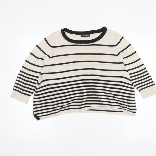 Warehouse Women’s Black Striped Pullover Crew Neck Jumper