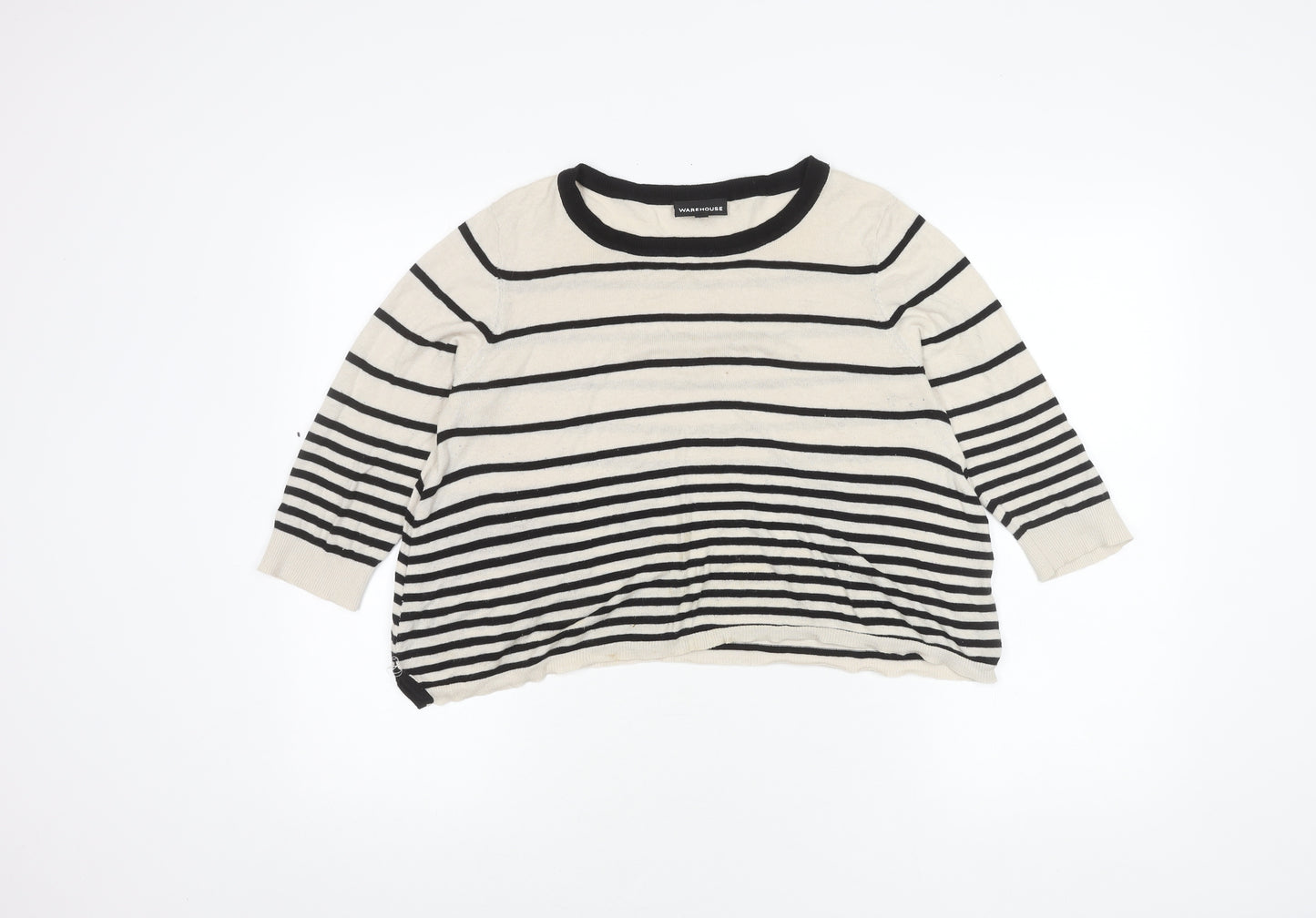 Warehouse Women’s Black Striped Pullover Crew Neck Jumper