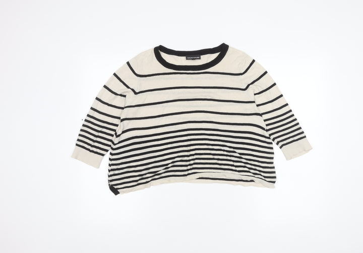 Warehouse Women’s Black Striped Pullover Crew Neck Jumper