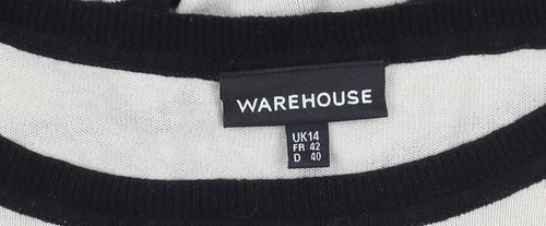 Warehouse Women’s Black Striped Pullover Crew Neck Jumper