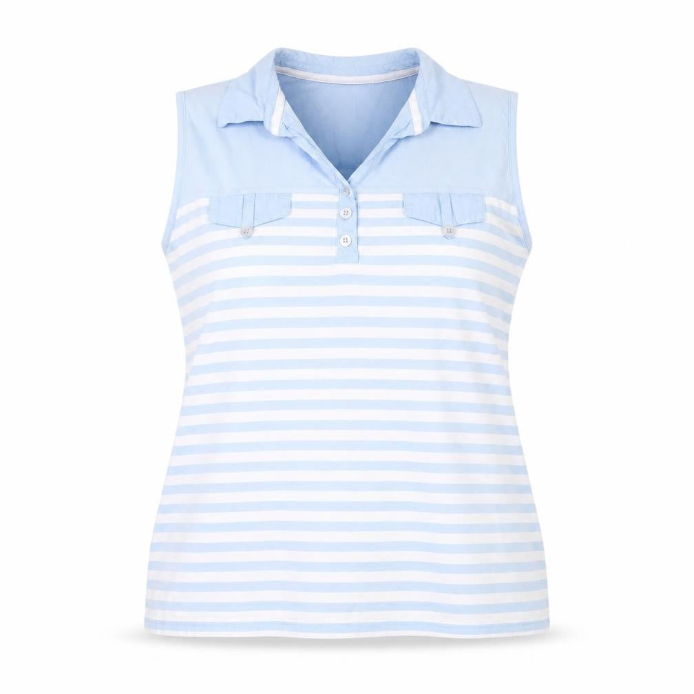 Front view of Viyella Women's Blue Sleeveless Polo Shirt, size L