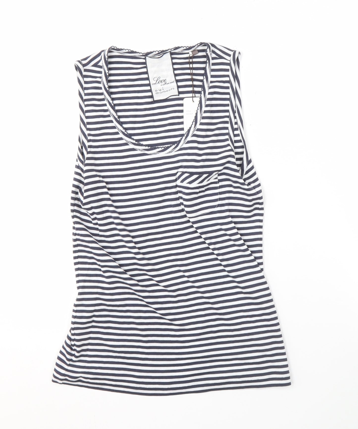 Oui Moments Women's Black & White Striped Tank Top, Size 14