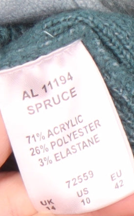 Cotton Traders Women's Green High Neck Jumper Size 14