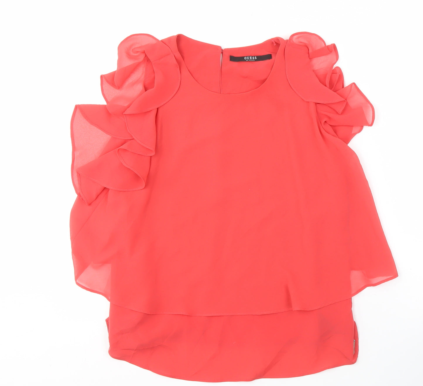 Guess Women's Red Flutter Sleeve Blouse Tunic - S