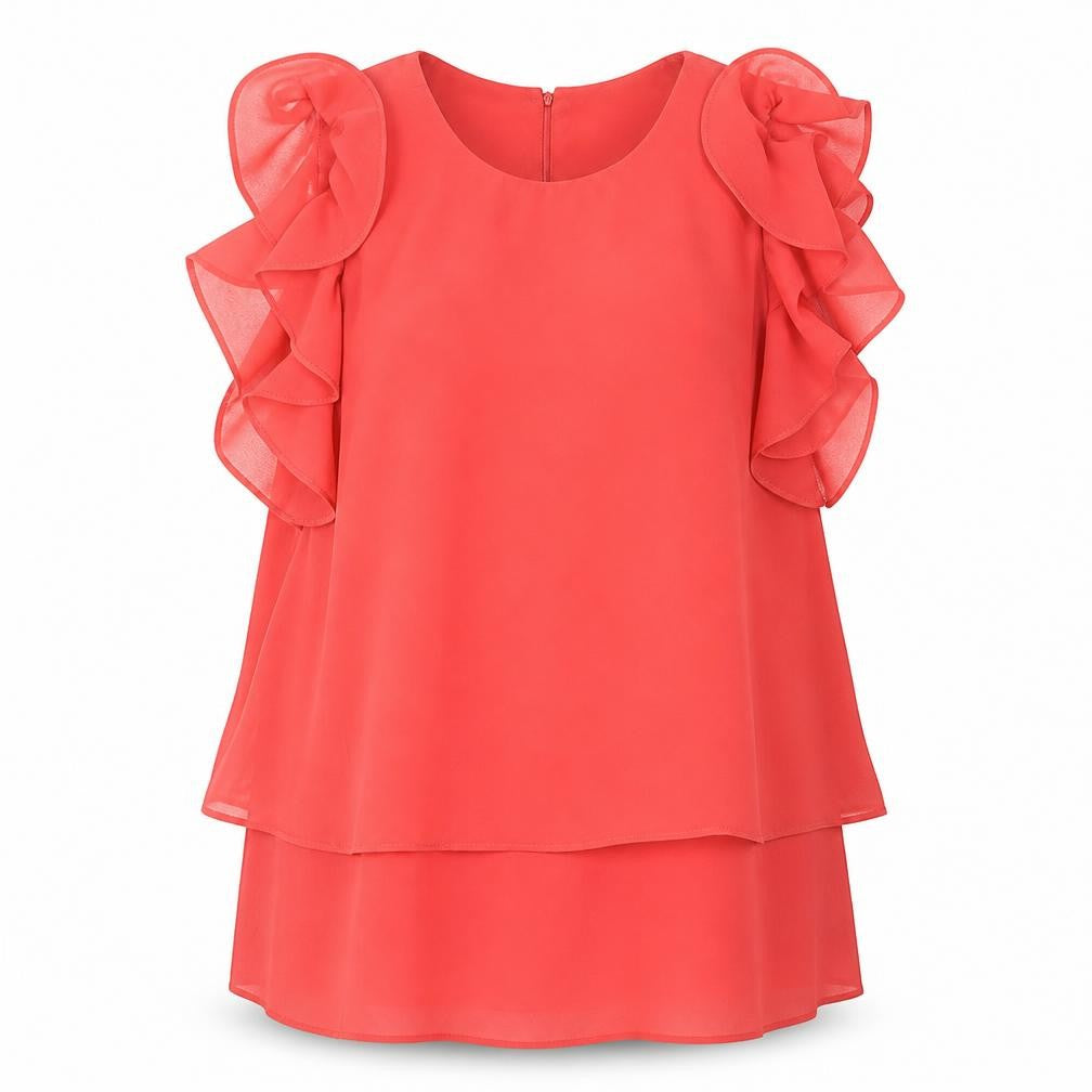 Guess Women's Red Flutter Sleeve Blouse Tunic - S