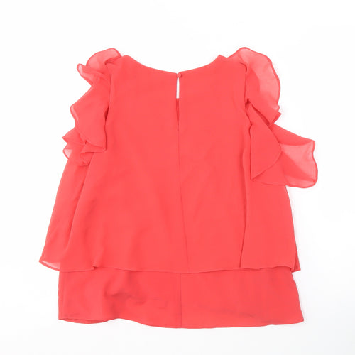 Guess Women's Red Flutter Sleeve Blouse Tunic - S