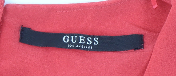Guess Women's Red Flutter Sleeve Blouse Tunic - S