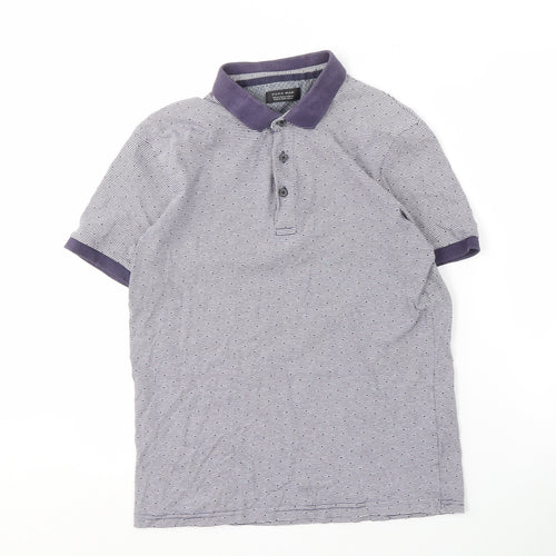 Zara Man Grey Striped Polo Shirt, Men's Medium