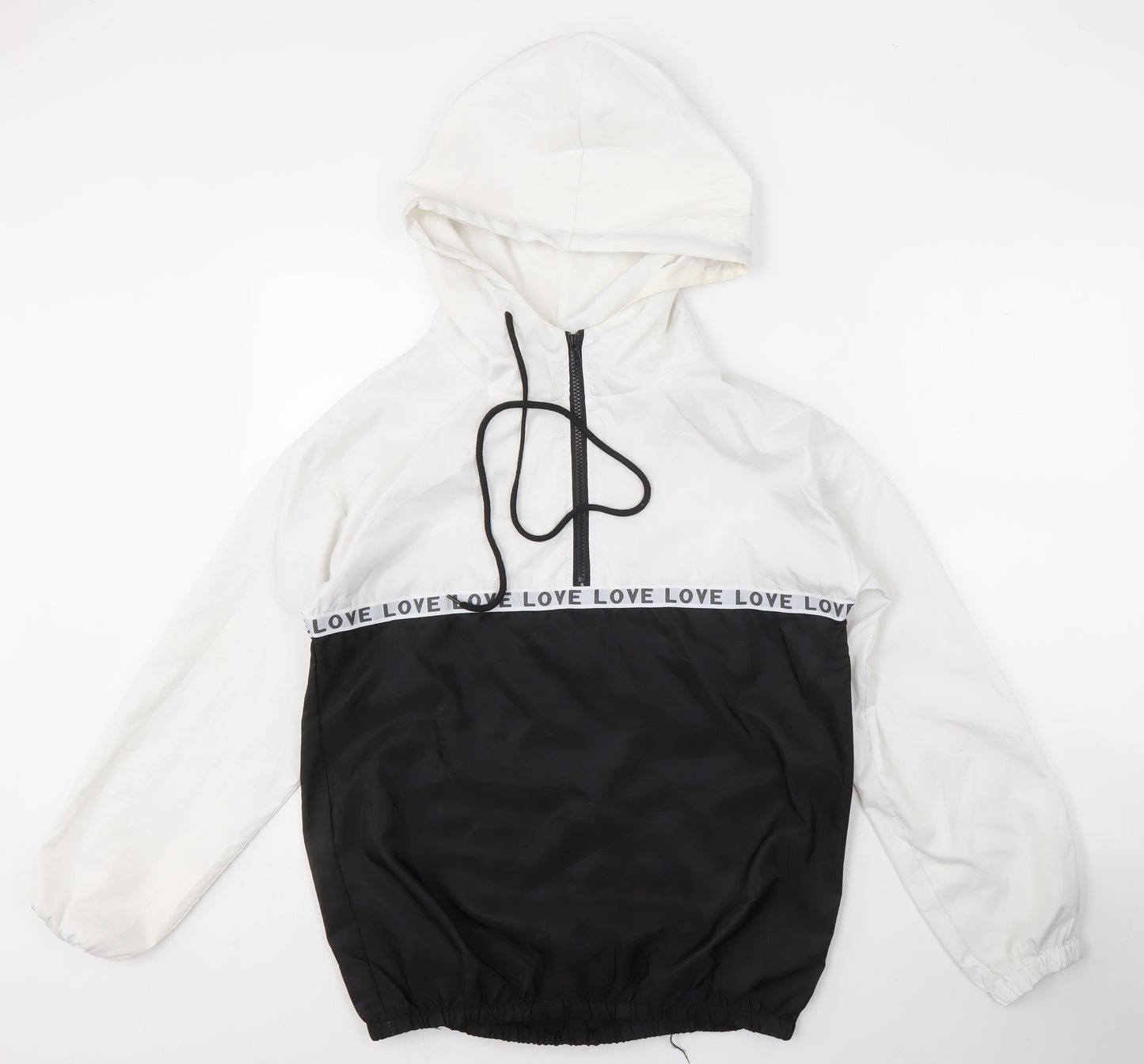 Zaful Women's White/Black Hooded Windbreaker S