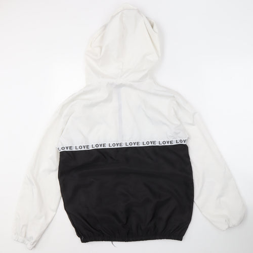 Zaful Women's White/Black Hooded Windbreaker S