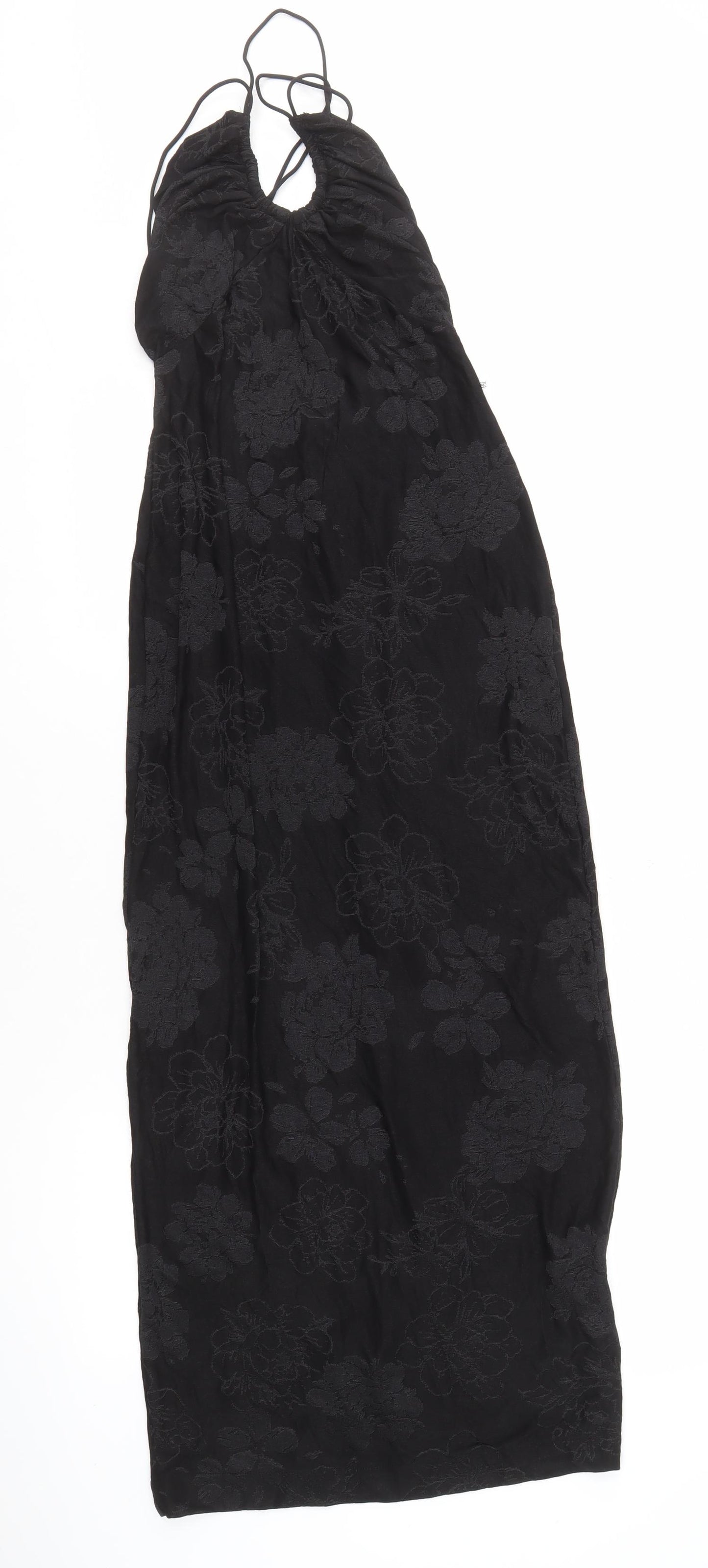 Zara Women's Black Long Floral Halter Dress, Size S