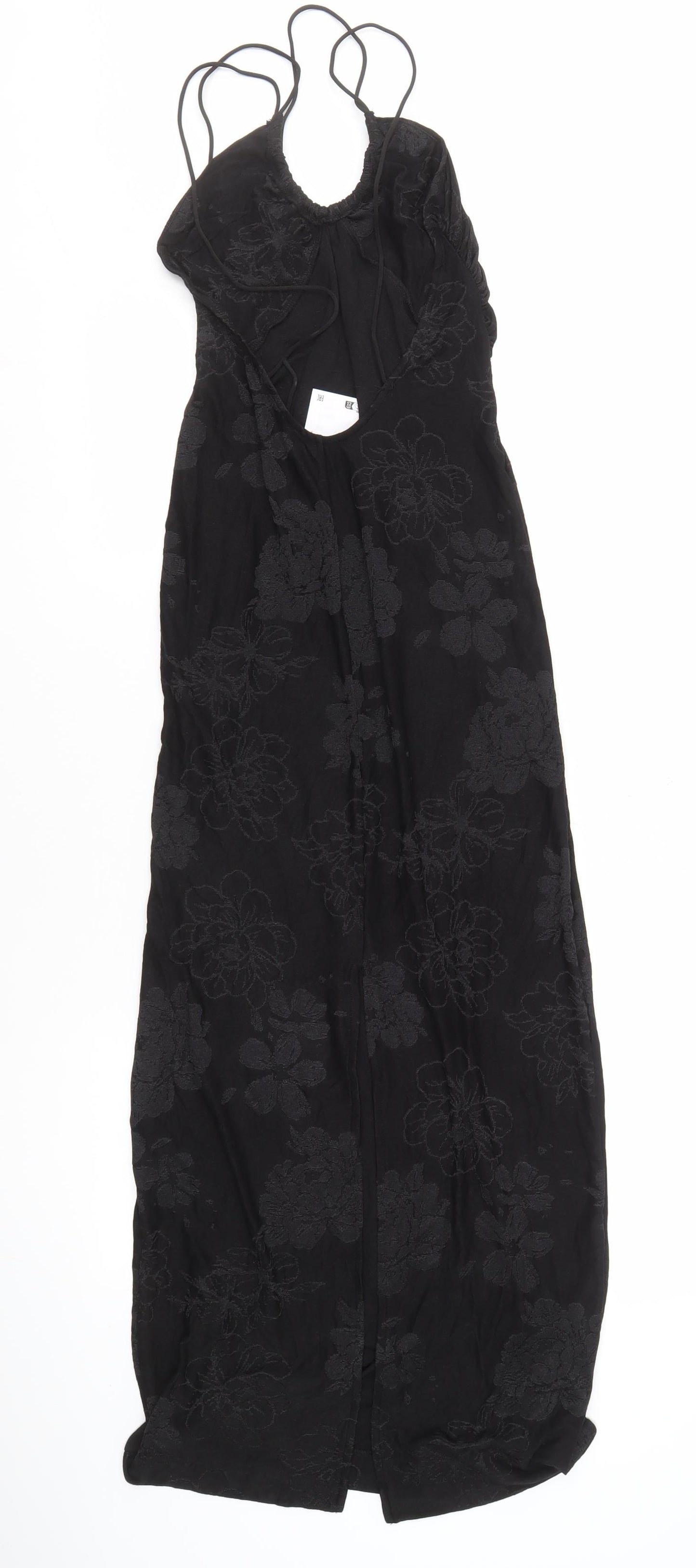 Zara Women's Black Long Floral Halter Dress, Size S